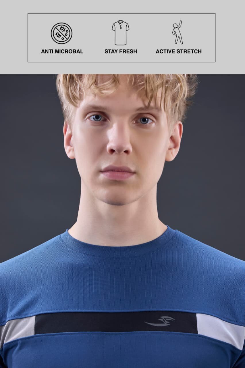 Men Round Neck T-Shirt  | Blue  | XXL |  SBT56